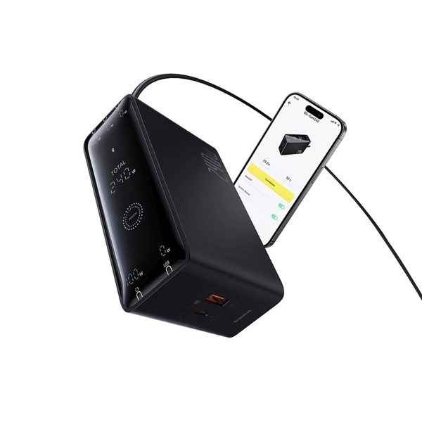 USB-A USB-C GaN 240W sienas lādētājs ar strāvas kabeli - melns