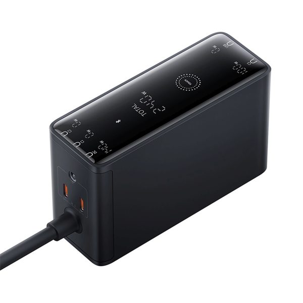 USB-A USB-C GaN 240W sienas lādētājs ar strāvas kabeli - melns