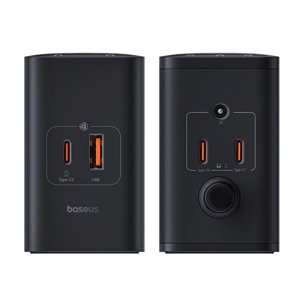 USB-A USB-C GaN 240W sienas lādētājs ar strāvas kabeli - melns