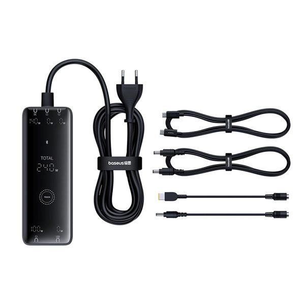 USB-A USB-C GaN 240W sienas lādētājs ar strāvas kabeli - melns