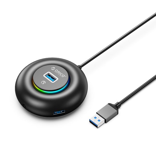 USB centrmezgla adapteris 4 portu USB-A - USB-A mini ligzda RGB 1,8 m - melns