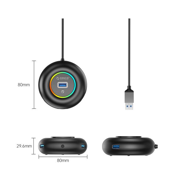 USB centrmezgla adapteris 4 portu USB-A - USB-A mini ligzda RGB 1,8 m - melns