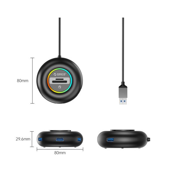 Centrmezgla adapteris 4 portu USB-A - USB-A SD microSD RGB 1,8 m - melns