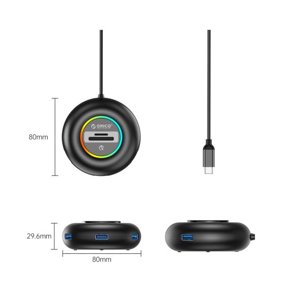 Centrmezgla adapteris 4 portu USB-C - USB-A SD microSD RGB 1,8 m - melns