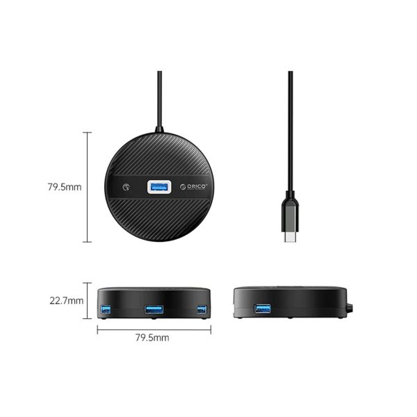 USB centrmezgla adapteris 4 portu USB-C - USB-A 0,3 m - melns