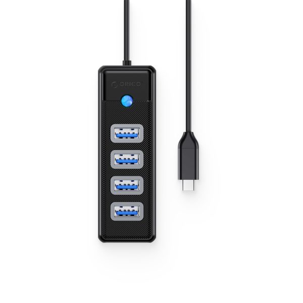 Centrmezgls 4 portu sadalītājs USB-C - USB-A 1m - melns