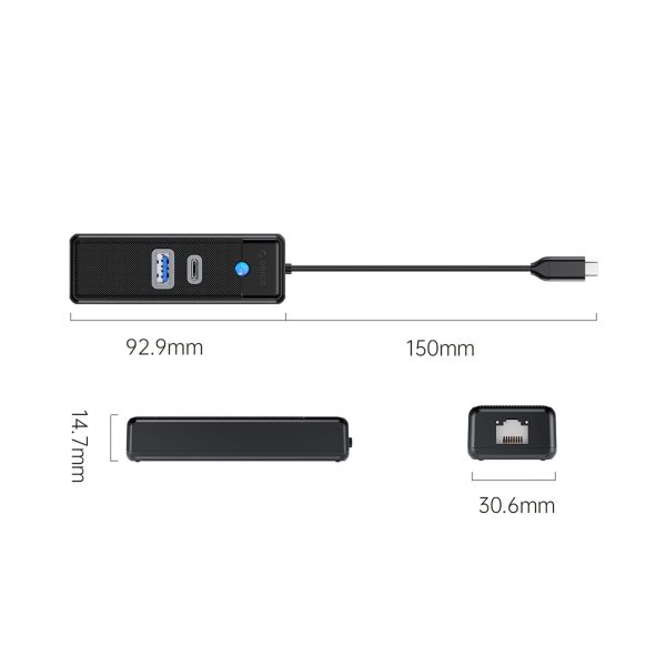 Sadalītājs centrmezglam USB-C - USB-A USB-C RJ45 Gigabit Ethernet 0,15 m - melns