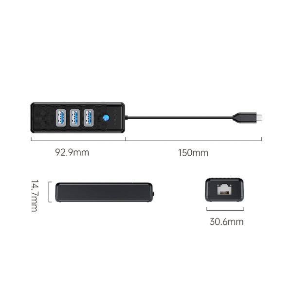 Sadalītājs ar centrmezglu 4 portu USB-C - USB-A RJ45 2.5G Ethernet 0.15 m - melns