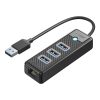 Sadalītājs HUB 4-portu USB-A - USB-A RJ45 2.5G Ethernet 1 m - melns