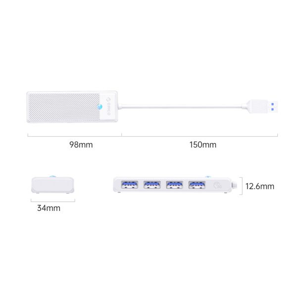 Centrmezgls 4 portu USB-A sadalītājs 1,8 m - balts