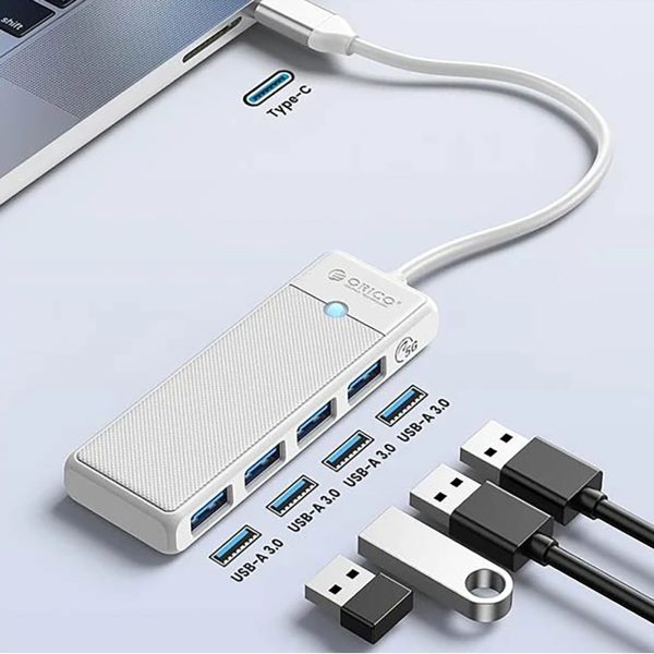 Centrmezgls 4 portu sadalītājs USB-C - USB-A 0,5 m - balts