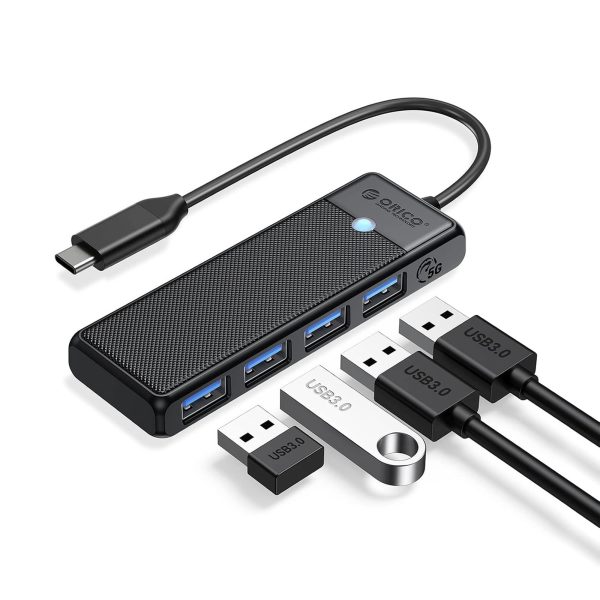 Centrmezgls 4 portu sadalītājs USB-C - USB-A 0,15 m - melns