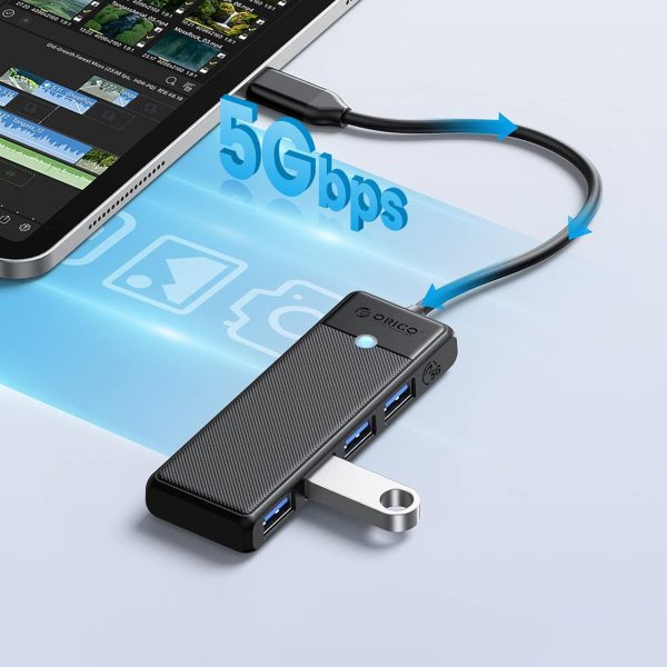 Centrmezgls 4 portu sadalītājs USB-C - USB-A 0,15 m - melns