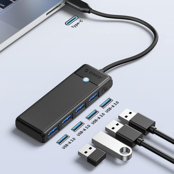 Centrmezgls 4 portu sadalītājs USB-C - USB-A 0,15 m - melns