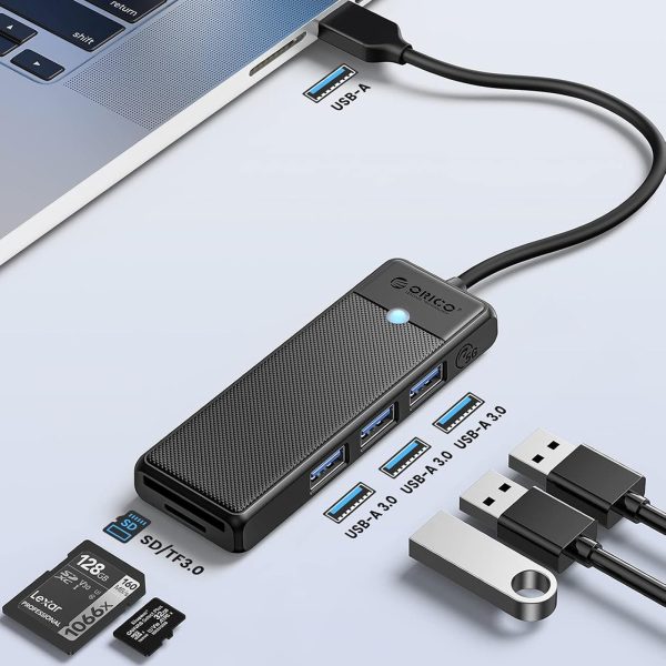 HUB adapteris 4 portu USB-A - USB-A SD karšu lasītājs microSD 1 m - melns