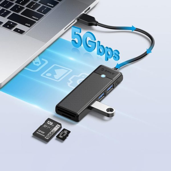 HUB adapteris 4 portu USB-A - USB-A SD karšu lasītājs microSD 1 m - melns
