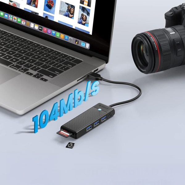 HUB adapteris 4 portu USB-A - USB-A SD karšu lasītājs microSD 1 m - melns