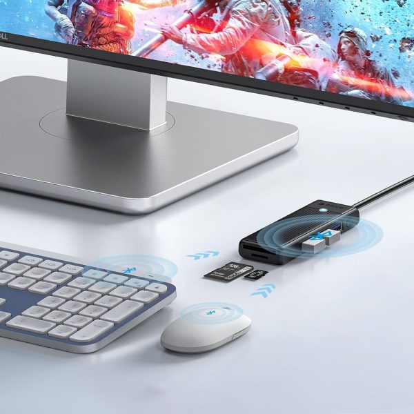 HUB adapteris 4 portu USB-A - USB-A SD karšu lasītājs microSD 1 m - melns