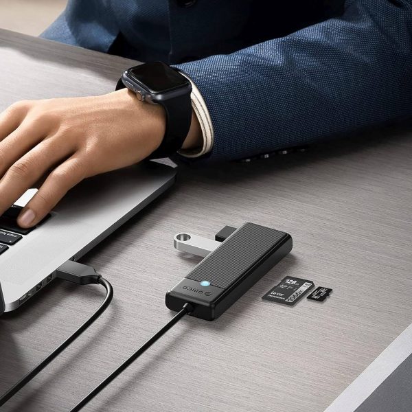 HUB adapteris 4 portu USB-A - USB-A SD karšu lasītājs microSD 1 m - melns