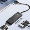 HUB adapteris 4 portu USB-C - USB-A SD karšu lasītājs microSD 1,8 m - melns
