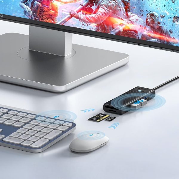 HUB adapteris 4 portu USB-C - USB-A SD karšu lasītājs microSD 1,8 m - melns