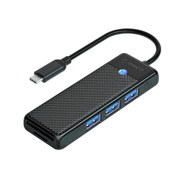 HUB adapteris 4 portu USB-C - USB-A SD karšu lasītājs microSD 0,15 m - melns
