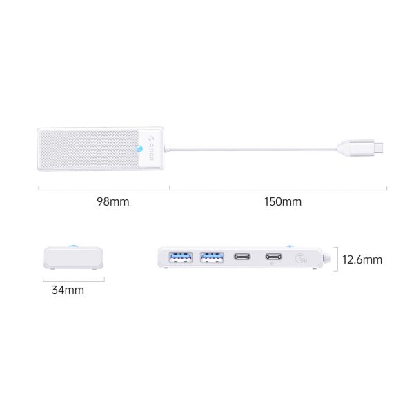 USB-C centrmezgla adapteris - USB-A USB-C ar uzlādi USB-C PD 100 W 0,15 m - balts
