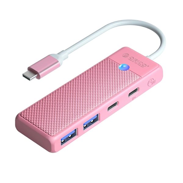 USB-C centrmezgla adapteris USB-A - USB-C ar uzlādi USB-C PD 100 W 0,15 m - rozā