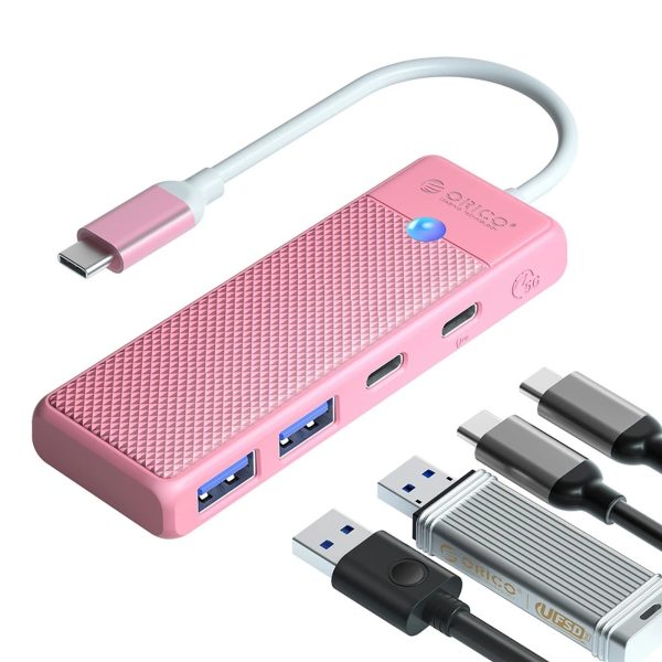 USB-C centrmezgla adapteris USB-A - USB-C ar uzlādi USB-C PD 100 W 0,15 m - rozā