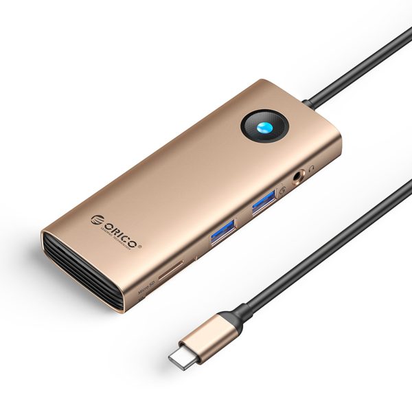 Centrmezgls 8in1 USB-C - USB-A USB-C HDMI SD microSD RJ45 mini ligzda PD 100W 4K 60Hz - rožzelts