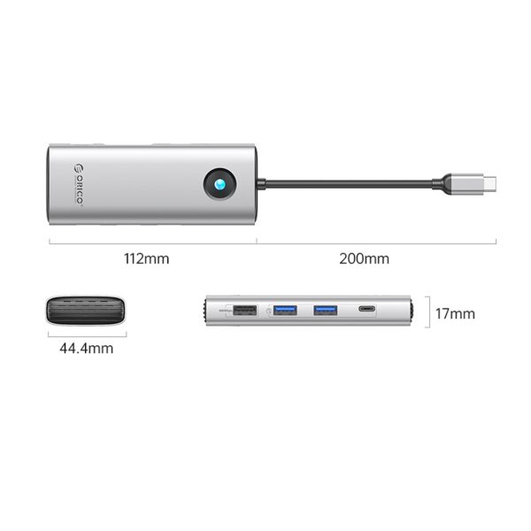 1035214-2-hub-8w1-usb-c-usb-a-hdmi-vga-rj45-pd-srebrny-orico-hurtownia-dropshipping.jpg Centrmezgls 8in1 USB-C - USB-A USB-C HDMI VGA RJ45 PD 100W 4K 60Hz 1000Mbps - sudrabs