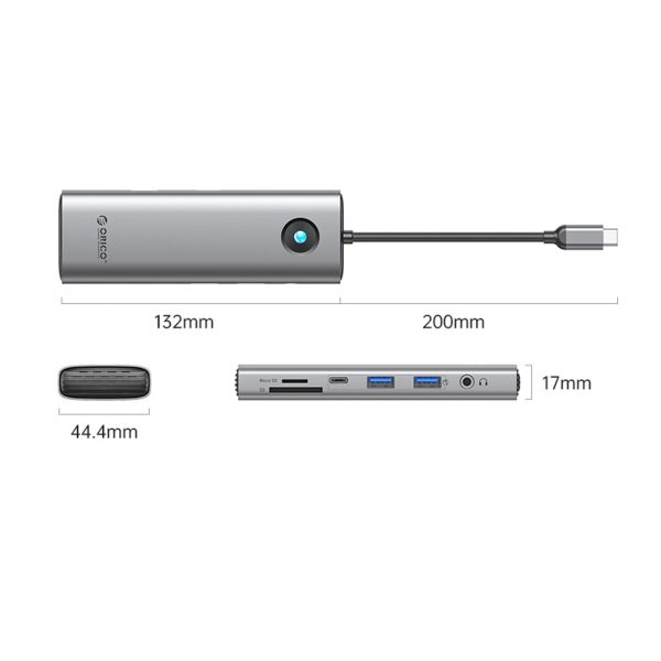 1035219-2-hub-9w1-usb-c-usb-a-hdmi-sd-rj45-audio-pd-szary-orico-hurtownia-dropshipping.jpg 9in1 centrmezgls USB-C - USB-A USB-C HDMI SD RJ45 audio PD 100W 4K 2.5G - pelēks