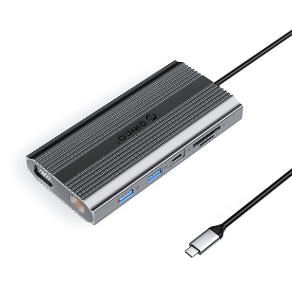 1035243-1-stacja-dokujaca-12w1-usb-a-usb-c-hdmi-vga-szara-orico-hurtownia-dropshipping.jpg 12 vienā USB-C dokstacija — USB-A, USB-C, HDMI, VGA, RJ45, SD, microSD, PD, 100 W — pelēka