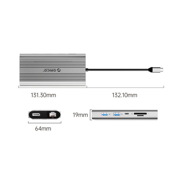 1035244-2-hub-stacja-12w1-usb-a-usb-c-hdmi-displayport-srebr-orico-hurtownia-dropshipping.jpg HUB stacija 12in1 USB-C - USB-A USB-C HDMI DisplayPort RJ45 SD PD 100W 4K 1000Mbps - sudrabkrāsas